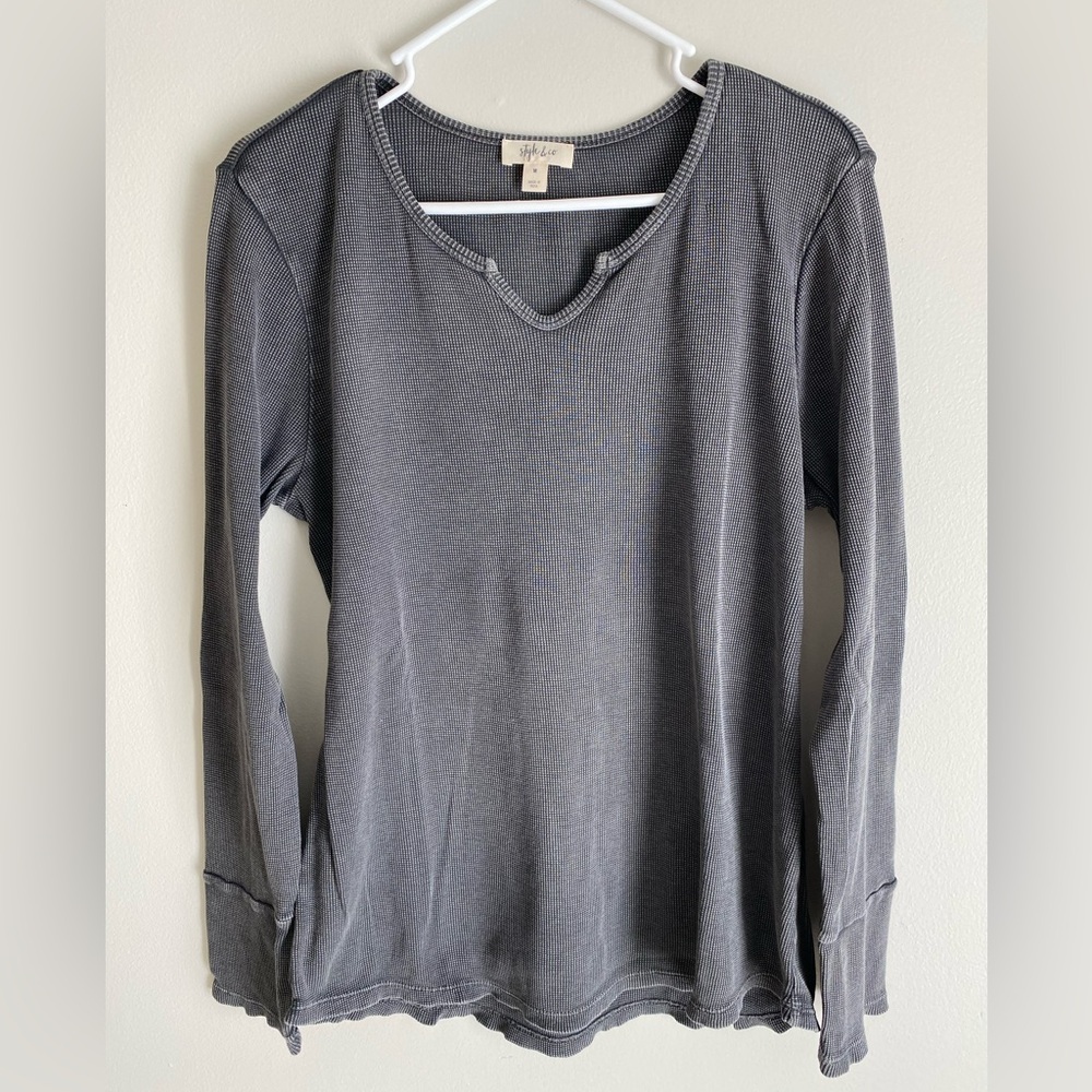 Style & Co. Long Sleeve Waffle Knit Top - Charcoal Gray